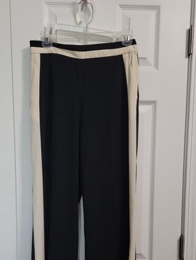 H&M Black Wide-Leg Pants with Cream Side Stripe Size 6 Non Stretch